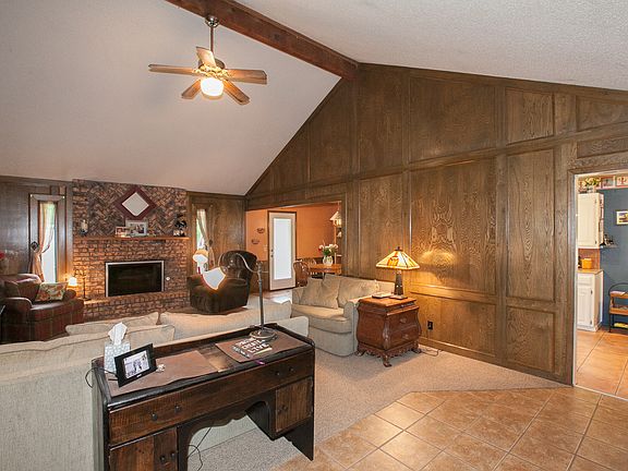 Vaulted beamed ceiling in living room