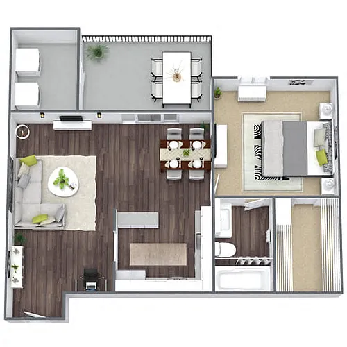 Floor plan A3: 1 Bed 1 Bath