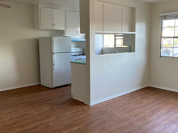 View of kitchen from living room area