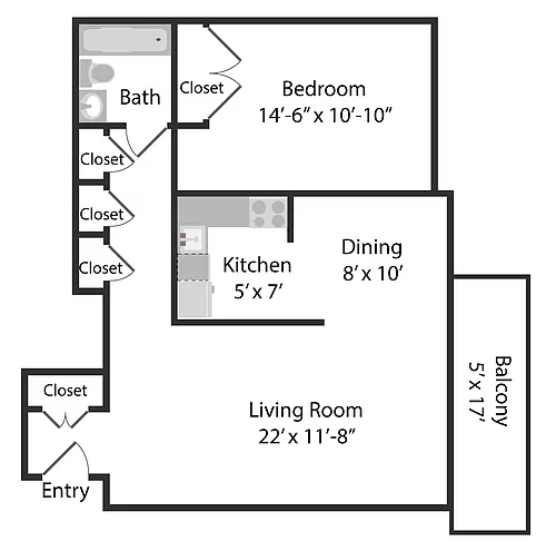 Floor plan 1 Bedroom - 600sqft