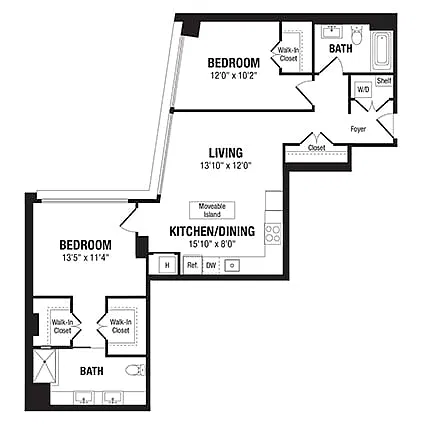 Floor plan 2 Bed/2 Bath-B2a