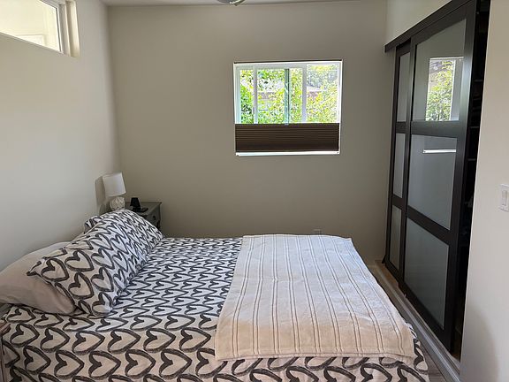 Bedroom with south-facing window and walk-in closet