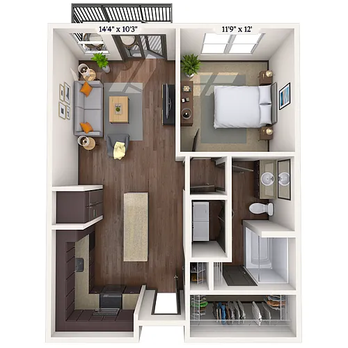Floor plan Traditional 1x1 713-761 SF