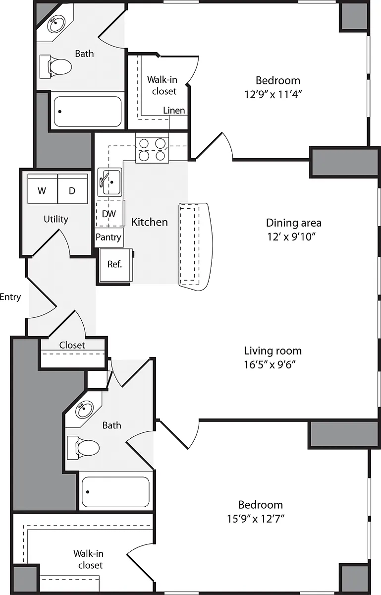 Floor plan 2 Bedrooms J - No Balcony