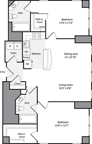 Floor plan 2 Bedrooms J - No Balcony