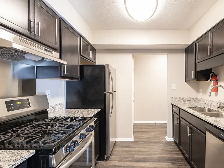 Kitchen in the Two Bedroom Two Bath Apartment at Woodbridge Bloomington