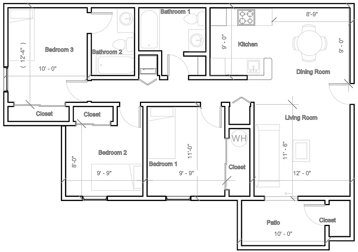 Floor plan 3 Bedroom with washer and dryer