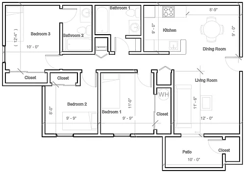 Floor plan 3 Bedroom with washer and dryer