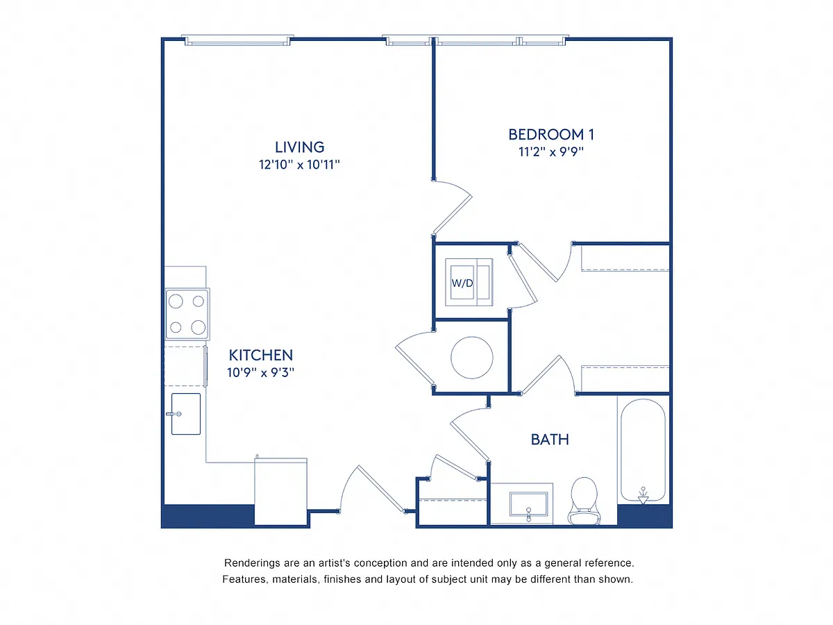 Floor plan 1 BR 1 BA (605-608 SF)