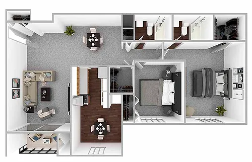 Floor plan 2 Bedroom/2 Bathroom Deluxe - 1023 sq ft