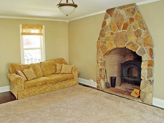 Living Room w/Custom Fireplace with Wood-Burning Stove Insert
