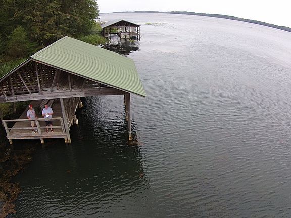 Aerial view of covered dock
