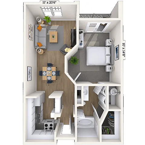 Floor plan Traditional 1x1 646-653 SF
