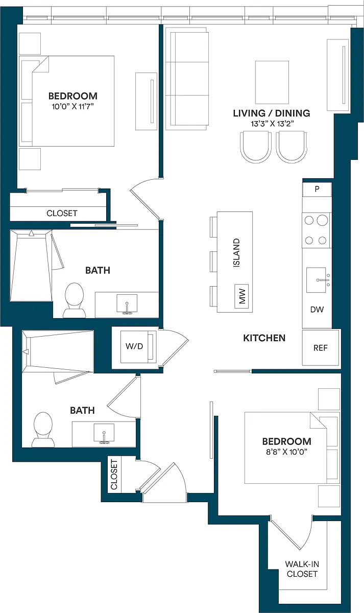 Floor plan 2 Bed/2 Bath JR-B2 TYP 14