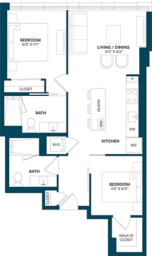 Floor plan 2 Bed/2 Bath JR-B2 TYP 14