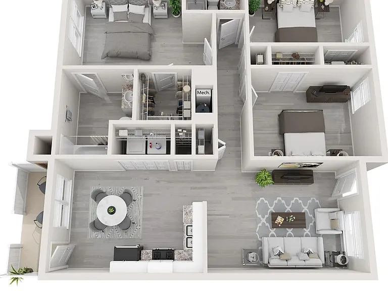 A 3D floor plan rendering of The Jekyll.