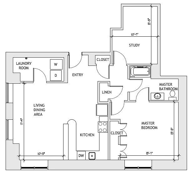Floor plan 1BD 1BA DEN