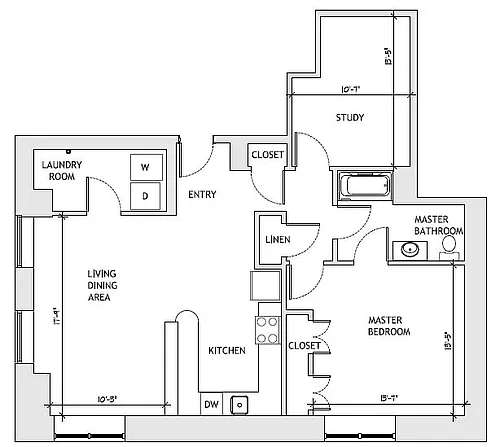 Floor plan 1BD 1BA DEN