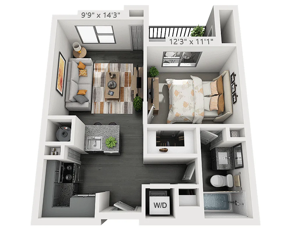 Floor plan One Bedroom A1B