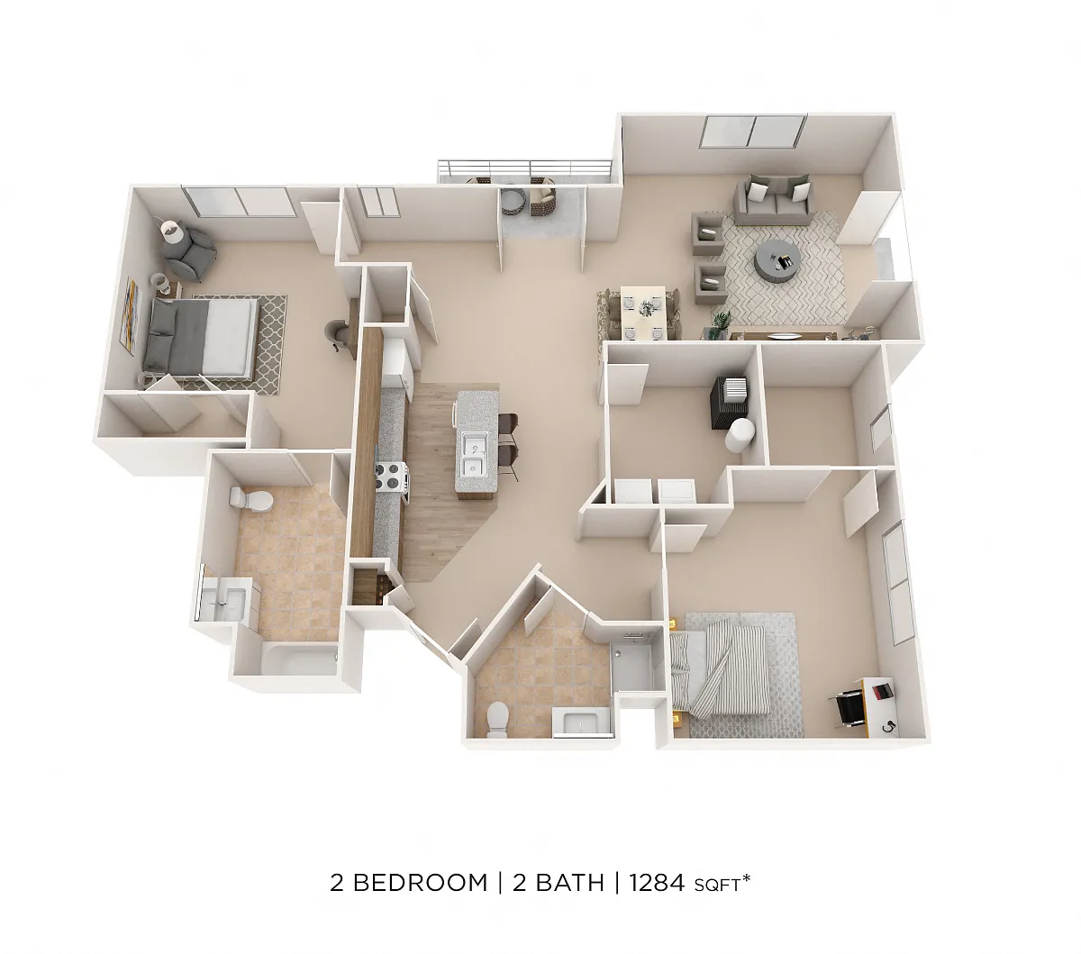Floor plan Two Bedroom 2 Bath- 1284 sqft