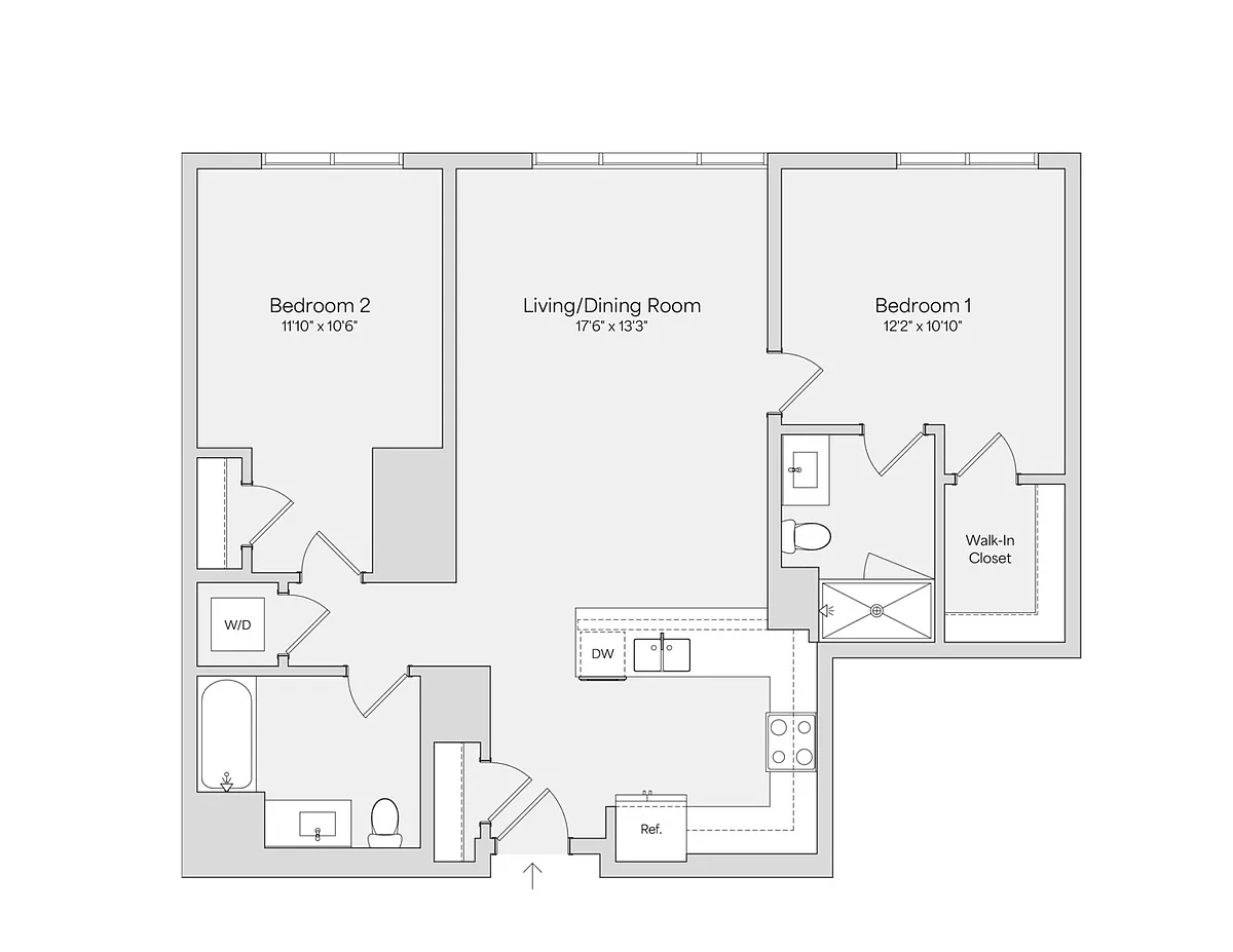 Floor plan 2BR 2BA (1054 SF)