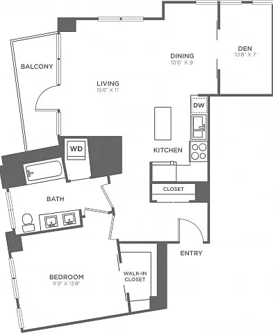 One Bedroom One Bath w/Den (930 SF) One Bedroom One Bath w/Den (930 SF)
