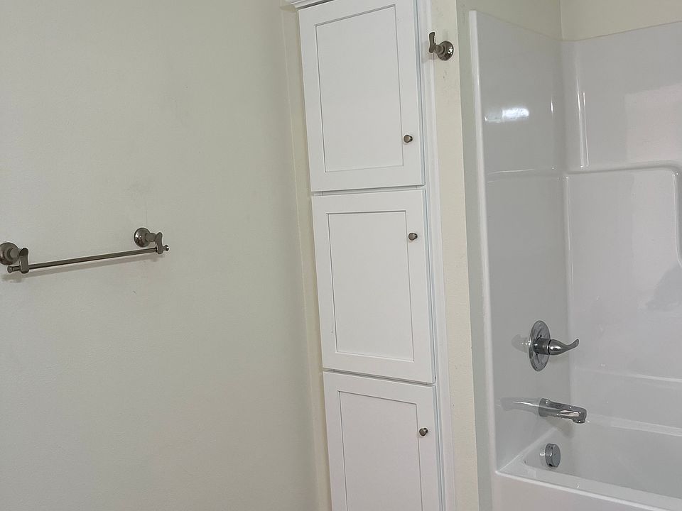 Bathroom Tub/Shower and Linen/storage cabinet.