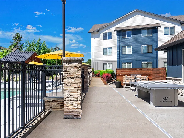 Get competitive at our outdoor ping pong table