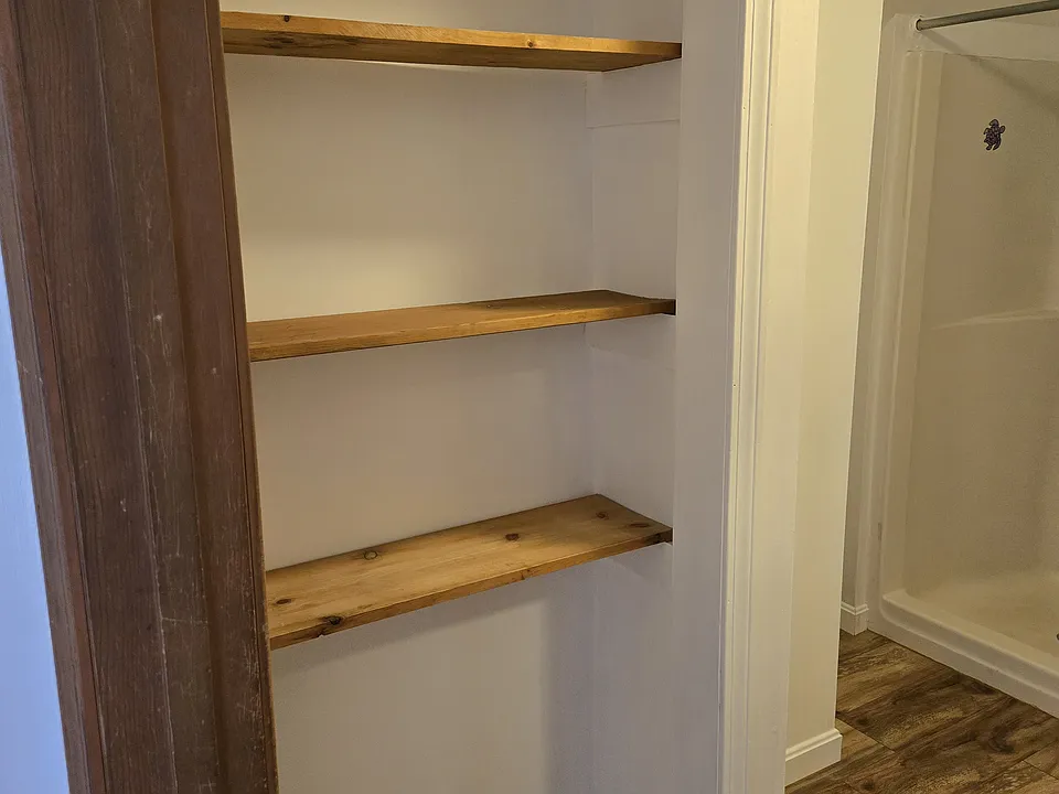 Once in the apartment, bathroom is right to your left as you walk in. Large linen closet for bath towels and items