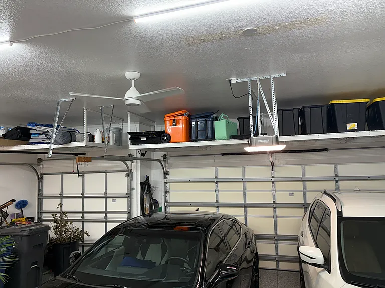 Extra hanging storage and finished garage floors