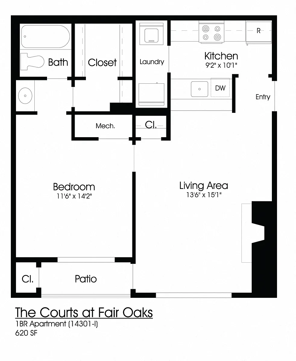 Floor plan 1BR 1BA (650sf)