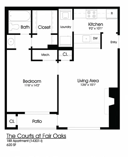 Floor plan 1BR 1BA (650sf)