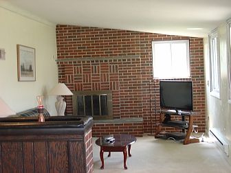 Brick Wood Burning Fireplace in Family Room