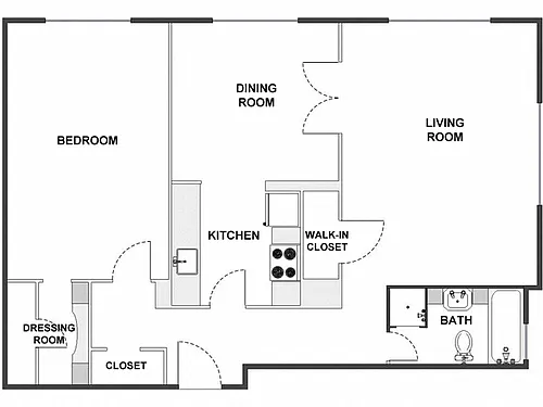 Floor plan 1 Bed / 1 Bath: Type E
