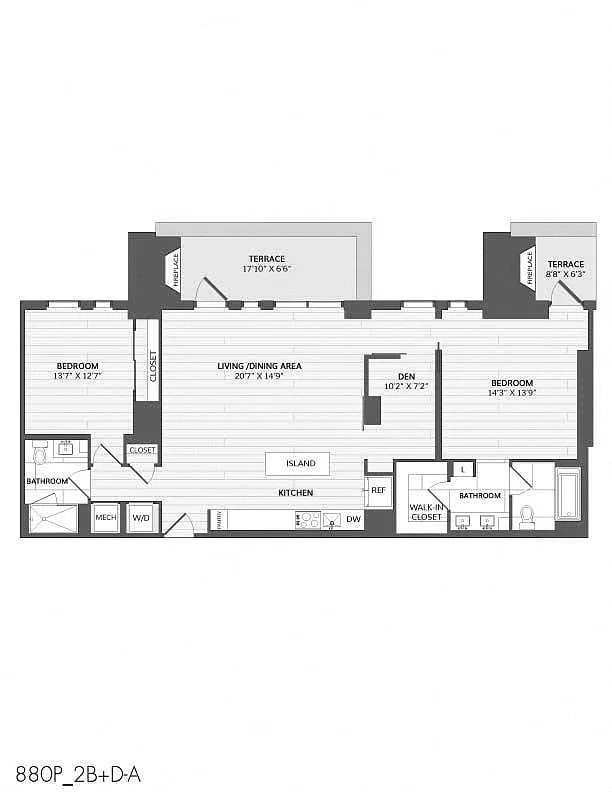 Floor plan 2 Bed/2 Bath Den-2B+D-A_880 P