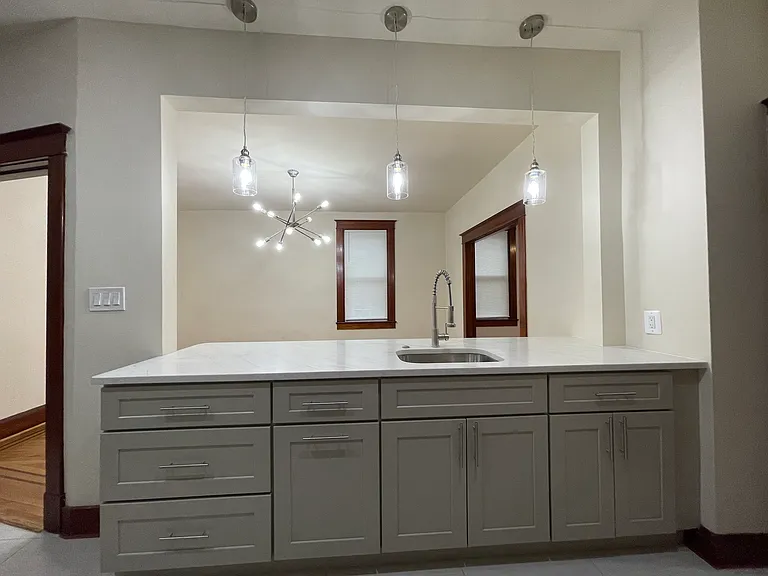 Kitchen looking into dining room