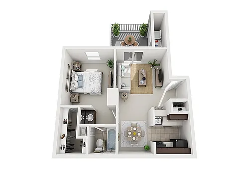 Floor plan 1 Bed, 1 Bath B Upgraded (80% Income Restricted)