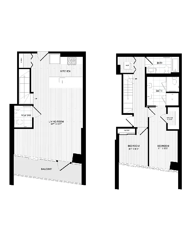 Floor plan 2 Bed/2.5 Bath Townhome-TH-3