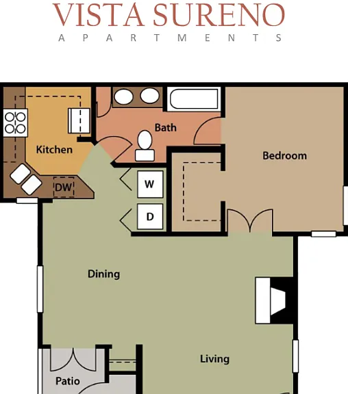One-Bedroom, One-Bathroom (AR) Floorplan Diagram