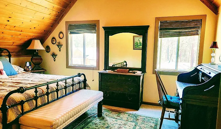 Guest House Bedroom with King Size Bed & well furnished with Office area with Large Oak Rolltop Desk & Spacious Walk-In Closet & Storage