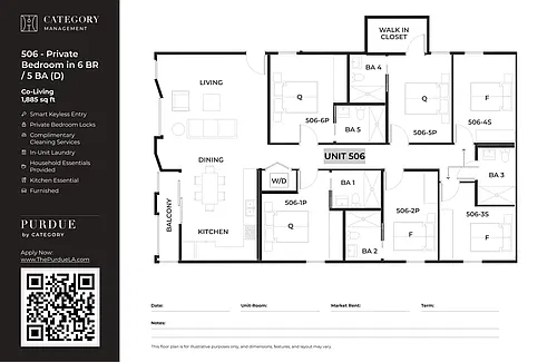 Floor plan 506 - Private Bedroom in 6BR / 5BA (D)