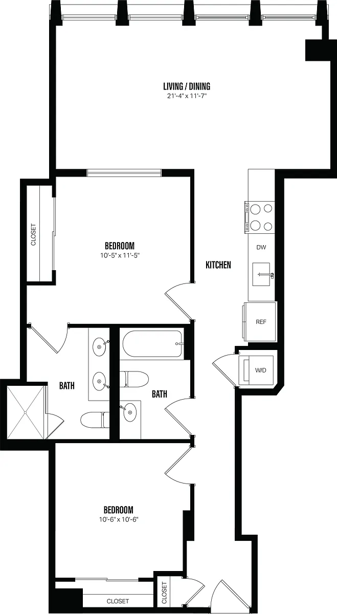 Floor plan Junior 1 Bed/2 Bath Den-D3