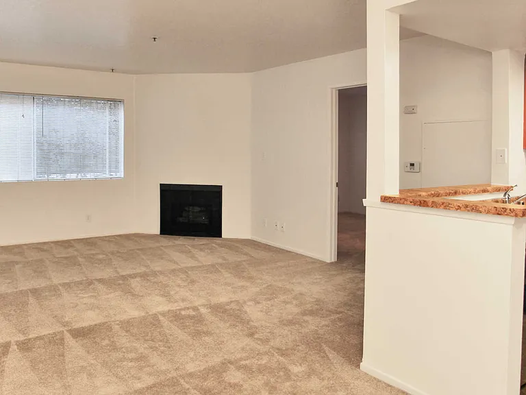 Carpeted Living Room with Fireplace