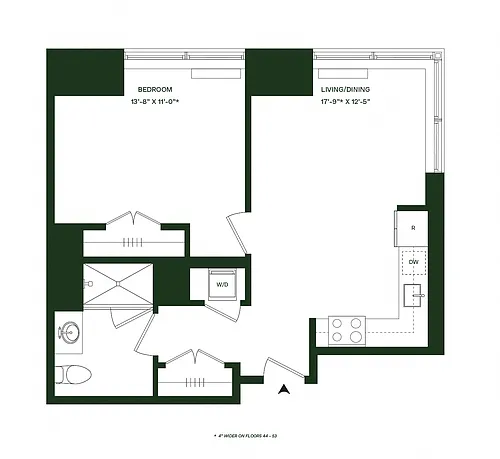 Floor plan Residence 06 - North: 1BR 1BA
