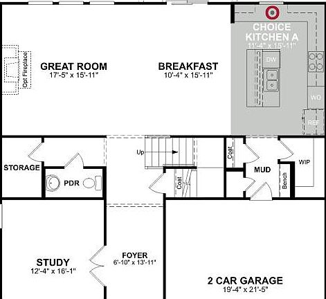 First Floor: Kitchen opens to breakfast area and great room. 2 car garage. Office or 5th bedroom on the main floor.