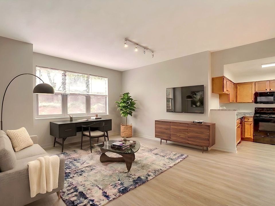 Living room and kitchen at West End Residences, Washington, 20037
