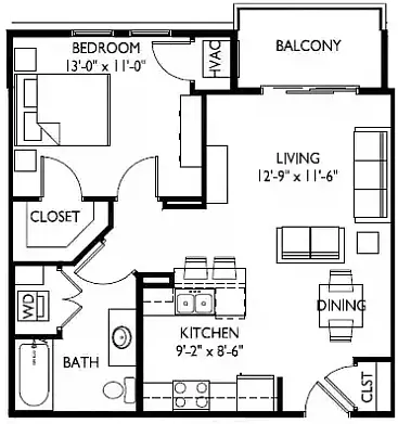 Floor plan One Bedroom H Large