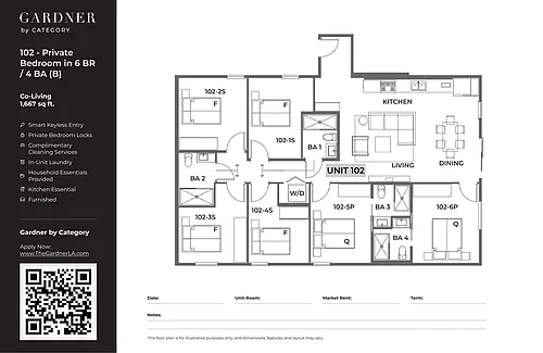 Floor plan 102 - Private Bedroom in 6 BR/ 4 BA (B)