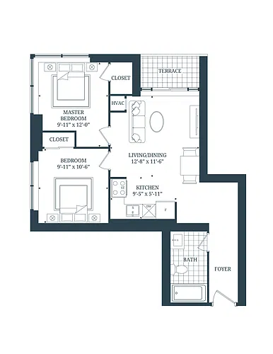 Floor plan 2 Bedroom 2 Bed 1 Bath 6