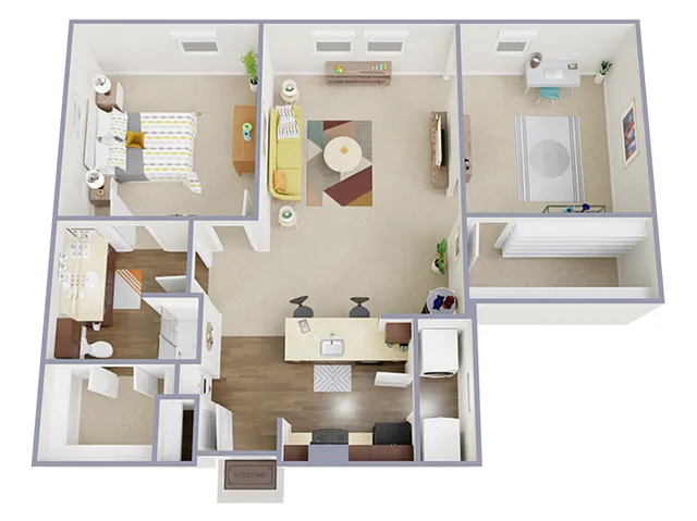 Floor plan 1 Bed, 1 Bath C (80% Income Restricted)